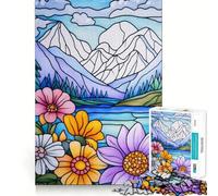Jigsaw Puzzle 1000 Piece Stained Glass Mountain Landscape Neat Edge Decor Cognitive Game Toy Easy Time Fun Xmas Leisure Gift (38x52cm)