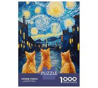 Jigsaw Puzzle 1000 Piece Starry Night Cats Art Print Puzzles for Adults Brain Teaser Game But Fun And Humorous Deal As Gifts for The Whole Family 38x26cm/1000pcs