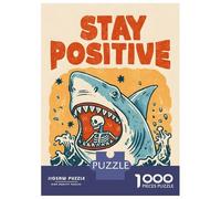 Jigsaw Puzzle 1000 Piece Stay Positive Shark Skeleton Humor Puzzles for Adults Relax Games Stress Reliever Deal As Gifts for The Whole Family 70x50cm/1000pcs