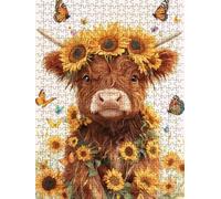 Jigsaw Puzzle 1000 Piece, Sunflower Highland Cattle Puzzles for Adults 1000, Jigsaw Puzzle Games Classic Educational, Wooden Puzzles, The Impossible Challenge, for Home Wall Decoration Gift BXHZW1-921
