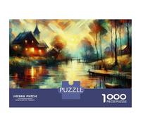 Jigsaw Puzzle 1000 Piece Sunset Village by The Lake Puzzles for Adults Relax Games Stress Reliever Deal As Gifts for The Whole Family 38x26cm/1000pcs