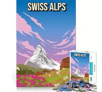 Jigsaw Puzzle 1000 Piece Swiss Alps Pixel Art Landscape Poster Neat Edge Decor Cognitive Game Toy Easy Time Fun Xmas Leisure Gift (50x75cm)