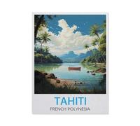 Jigsaw Puzzle 1000 Piece，Tahiti French Polynesia vintage travel poster，Adult Puzzle DIY Kit paper Puzzle Modern Home Decor Unique Gift（50x70cm）-BC85