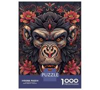 Jigsaw Puzzle 1000 Piece Tattoo Style Monkey Art Print Puzzles for Adults Brain Teaser Game But Fun And Humorous Deal As Gifts for The Whole Family 70x50cm/1000pcs