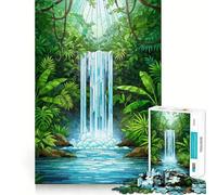 Jigsaw Puzzle 1000 Piece Tropical Waterfall in Lush Jungle Setting Neat Edge Decor Cognitive Game Toy Easy Time Fun Xmas Leisure Gift(38x26cm)