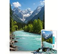 Jigsaw Puzzle 1000 Piece Turquoise River Flowing Through Mountain Landscape Neat Edge Decor Cognitive Game Toy Easy Time Fun Xmas Leisure Gift (50x75cm)