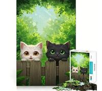 Jigsaw Puzzle 1000 Piece Two Cute Cats on A Fence Neat Edge Decor Cognitive Game Toy Easy Time Fun Xmas Leisure Gift(38x26cm)
