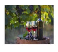 Jigsaw Puzzle 1000 Piece，Two Glasses of Red Wine and Bottle in the Vineyard, Grape Leaves, Wooden Barrel，wooden Jigsaw Puzzle for Kids Adult, Puzzle Game Toys Gift for Wall Decoration（75x50cm）-W52