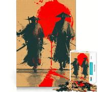 Jigsaw Puzzle 1000 Piece Two Samurai Warriors with Red Sun Neat Edge Decor Cognitive Game Toy Easy Time Fun Xmas Leisure Gift (50x75cm)