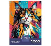 Jigsaw Puzzle 1000 Piece Vibrant Maine Coon Cat Bold Abstract Pop Art Print Colorful Cat Portrait Puzzles for Adults Anti-Stress Toys Presents for Women Unique Birthday And Gifts 52x38cm/1000pcs