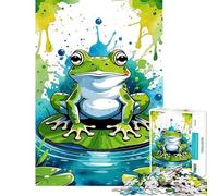 Jigsaw Puzzle 1000 Piece Watercolor Frog on Lily Pad Help The Brain Exercise Stress Reliever Hands-on Game Suitable for People Aged 14 And Above (38x26cm)