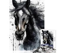 Jigsaw Puzzle 1000 Piece Watercolor Painted Horse Toy Wall Decor Great Gift for Games Hands-on Game with Matching Poster And Trivia Sheet Size 38x52cm