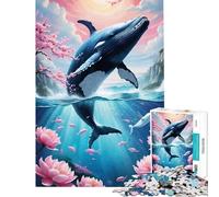 Jigsaw Puzzle 1000 Piece Whale Breaching Floral Seascape Help The Brain Exercise Home Decoration Family Game for 14+ Puzzle Game Offered (50x75cm)