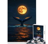Jigsaw Puzzle 1000 Piece Whale Tail Under Full Moon Puzzle For Teenagers Improve Memory Difficult And Challenge Challenging Family Fun Game (38x26cm)