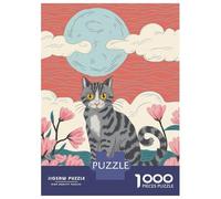 Jigsaw Puzzle 1000 Piece Whimsical Cat Moon Illustration Puzzles for Adults Brain Teaser Game But Fun And Humorous Deal As Gifts for The Whole Family 38x26cm/1000pcs