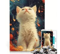 Jigsaw Puzzle 1000 Piece White Cat in Abstract Art Hands-on Game Train Your Brain And Hands Unique Birthday And Xmas Gifts 38x26cm
