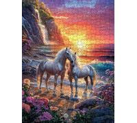Jigsaw Puzzle 1000 Piece, White Horse Waterfall Puzzles for Adults 1000, Jigsaw Puzzle Games Classic Educational, Wooden Puzzles, The Impossible Challenge, for Home Wall Decoration Gift BXHZW1-26