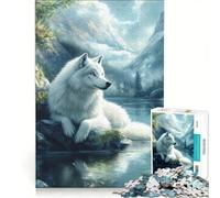 Jigsaw Puzzle 1000 Piece White Wolf by The Lake Hands-on Game Train Your Brain And Hands Unique Birthday And Xmas Gifts 50x75cm