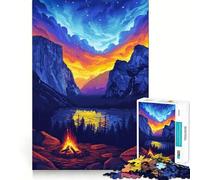 Jigsaw Puzzle 1000 Piece Yosemite Lake Pixel Art Neat Edge Decor Cognitive Game Toy Easy Time Fun Xmas Leisure Gift (50x75cm)