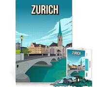Jigsaw Puzzle 1000 Piece Zurich Switzerland Cityscape Skyline Neat Edge Decor Cognitive Game Toy Easy Time Fun Xmas Leisure Gift (38x52cm)