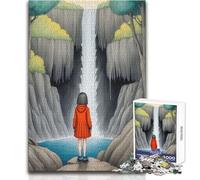 Jigsaw Puzzle 1000 Pieces A Girl at The Waterfall Toy Intellectual Game Learning Educational Secret Santa Gifts Size 38x52cm