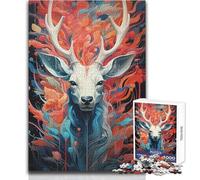 Jigsaw Puzzle 1000 Pieces Abstract Deer Portrait with Floral Elements Toy Intellectual Game Learning Educational Secret Santa Gifts Size 38x26cm