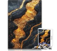 Jigsaw Puzzle 1000 Pieces Abstract Gold River on Black Texture Toy Intellectual Game Learning Educational Secret Santa Gifts Size 38x52cm