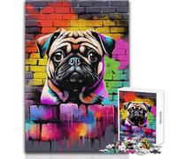 Jigsaw Puzzle 1000 Pieces Aesthetic Pug Dog Graffiti Toy Intellectual Game Learning Educational Secret Santa Gifts Size 38x26cm