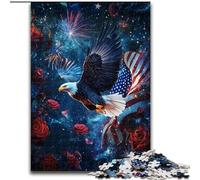 Jigsaw Puzzle 1000 Pieces American Flag Eagle Made of Wood, High-Difficulty Brain Teaser for Teenagers size 50X75CM An for Christmas Or Birthdays