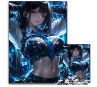 Jigsaw Puzzle 1000 Pieces Anime Girl in Blue And Black Under Raining Jigsaw Puzzles Brain Challenge Game for Teenagers Family Interaction 1000 PCS(75x50cm)