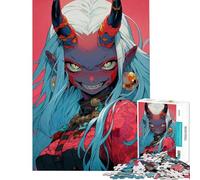 Jigsaw Puzzle 1000 Pieces Anime-style Oni Girl Portrait Jigsaws for Adults Relax Games Analysis And Logic Deal As Gifts for The Whole Family (Size 38x26cm)