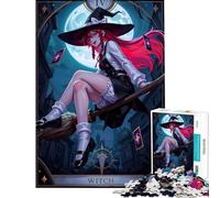 Jigsaw Puzzle 1000 Pieces Anime Witch on Broomstick Tarot Card Challenging To Complete But Fun And Humorous Toy Wall Decor for And 14 Years And over (50x75cm)