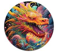 Jigsaw Puzzle 1000 Pieces Art Flying Dragons Round Jigsaw Puzzles Interactive Family Game,DIY Home Decor,Challenging Brain Teaser Gift (67.5x67.5cm)