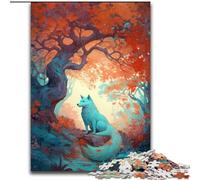 Jigsaw Puzzle 1000 Pieces Art Fox Under The Tree Made of Wood, Fun Activity for at Home 50x75cm Family Fun Craft, Perfect for Birthdays, Holidays