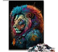 Jigsaw Puzzle 1000 Pieces Art Neon Lion Made of Wood, Making It A Great Gift for Family Fun 50x75cm for Home Decor, Ideal Christmas & New Year Gift for Teenagers