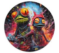 Jigsaw Puzzle 1000 Pieces Art Strange Frogs Round Paper Jigsaw Teenager Stress Reduction Cool Unique Gift for Family (67.5x67.5cm)