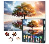 Jigsaw Puzzle 1000 Pieces Autumn Landscape Sunset Lake Lonely Tree Fall Colors Puzzle for Adults Relaxing Activity Gift 27.5 x 19.7 Inches