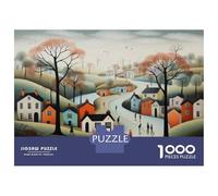 Jigsaw Puzzle 1000 Pieces Autumn Village Scene with People Walking Puzzles for Adults Toy Wall Decor Hand Speed Race Deal As Gifts for The Whole Family 52x38cm/1000pcs