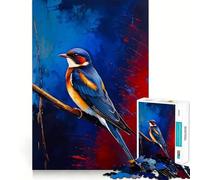 Jigsaw Puzzle 1000 Pieces Barn Swallow on Branch Painting Exact Cut Play Logic Game Play Relax Time Game Xmas Art Gift (50x75cm)