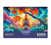 Jigsaw Puzzle 1000 Pieces Bat Hanging from Autumn Branch Jigsaw 52x38cm/1000pcs Toy for Adults And Kids Challenging Creative Family Game DIY Cardboard
