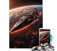 Jigsaw Puzzle 1000 Pieces Battlecruiser Descent A Futuristic Spaceship over Burning Planet Brain Intelligence Challenge Addictive Toys Impossible Game Stress Reliever Gifts Ideas (Size 38x52cm)
