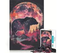 Jigsaw Puzzle 1000 Pieces Bear Silhouette Galaxy Exact Cut Play Logic Game Play Relax Time Game Xmas Art Gift (38x26cm)