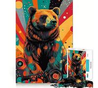 Jigsaw Puzzle 1000 Pieces Bear with Vinyl Records Exact Cut Play Logic Game Play Relax Time Game Xmas Art Gift (38x26cm)