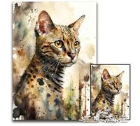 Jigsaw Puzzle 1000 Pieces Bengal Cat Watercolor Art Difficult Puzzles for Adults Perfect DIY Art Decor Or Birthday Gift 1000 PCS(75x50cm)