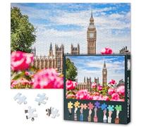 Jigsaw Puzzle 1000 Pieces Big Ben Palace of Westminster London Flower Garden Scenic View British Landmark Puzzle for Adults Gift 27.5x19.7 Inches