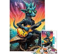 Jigsaw Puzzle 1000 Pieces Bio Rhythms Dino Guitarist Jigsaw Puzzles for Adults Hand Speed Race Difficult And Challenge for Is Ideal As A Gifts (Size 38x26cm)