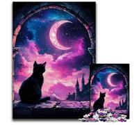 Jigsaw Puzzle 1000 Pieces Black Cat Moonlit Jigsaw Puzzles for Adults Challenging Brain Teaser Family Activity Home Decor 1000 PCS(75x50cm)
