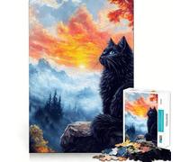 Jigsaw Puzzle 1000 Pieces Black Cat Mountain Sunset Neat Fit Decor, Brain Teaser Gift, Peace Game Play, Christmas Art Piece (38x52cm)