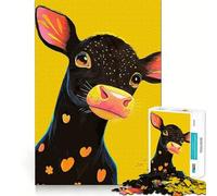 Jigsaw Puzzle 1000 Pieces Black Cow with Orange Spots Neat Fit Decor, Brain Teaser Gift, Peace Game Play, Christmas Art Piece (38x52cm)