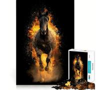 Jigsaw Puzzle 1000 Pieces Black Horse with Fire Explosion Neat Fit Decor, Brain Teaser Gift, Peace Game Play, Christmas Art Piece (50x75cm)